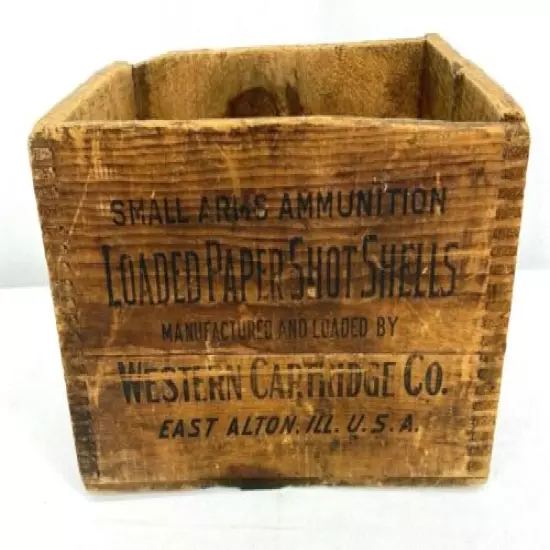 Vintage Small Arms Ammunition Loaded Paper Shot Shells Wood Crate