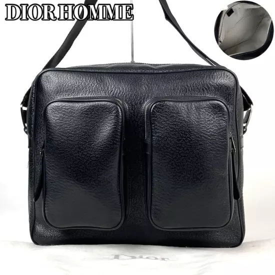 DIOR HOMME #1 Homme Shoulder Bag Houndstooth Business Leather Black