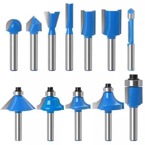 12Pcs Carbon Milling Cutter Router Bit Set Tungsten Carbide Router 1/4" Shank