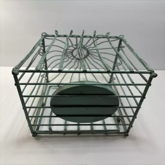 Vintage Metal Birdcage Candleholder Rustic Green Farmhouse 6”W X 12”T