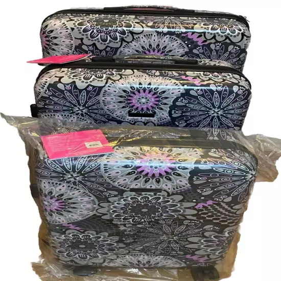 Vera Bradley Hardside 3 Pc. Luggage Set Travel Carry On Mimosa Medallion Gray