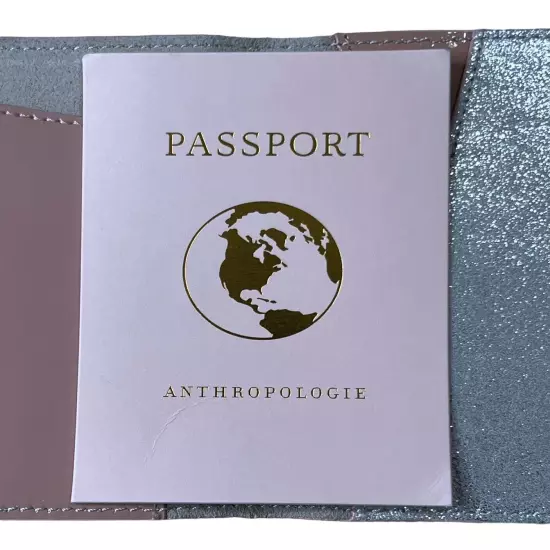 Anthropologie Passport Holder Luggage Tag Set Leather Silver Bling