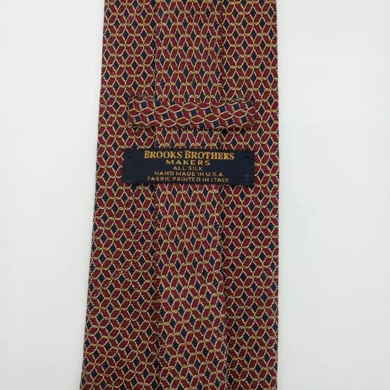 Brooks Brothers Makers Mens Silk Foulard Tie-Burgundy Navy Gold 60" Necktie Vtg