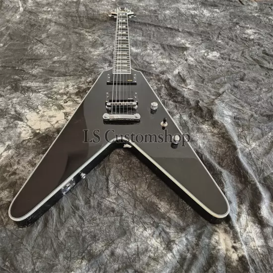 Custom Shop Flying V Electric Guitar Prophecy Black Solid Body Chrome Hardware