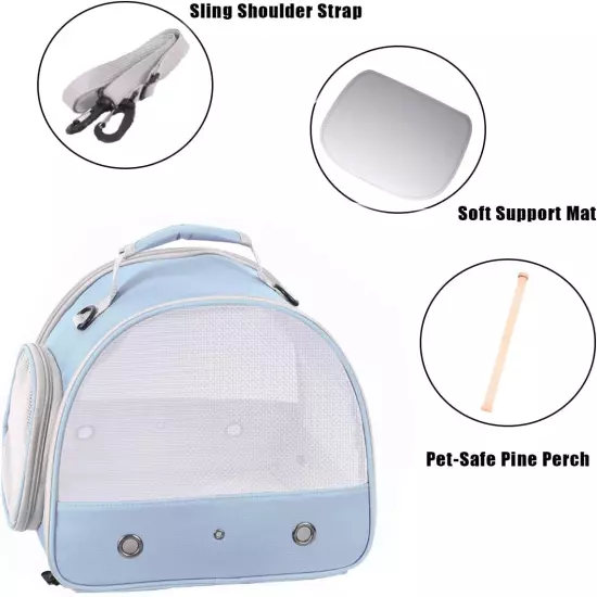 Small Bird Parrot Travel Carrier Bag Standing Perch Tray Breathable Portable