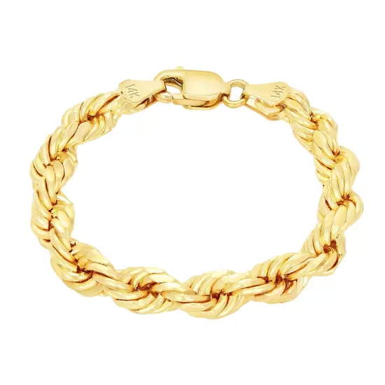 14K Yellow Gold 2mm-10mm D/C Rope Chain Bracelet Mens Women 7" 7.5" 8" 8.5" 9"