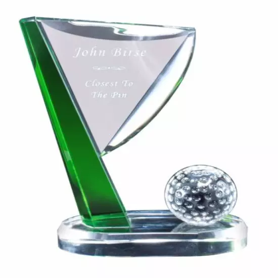 CRYSTAL GOLF TROPHY 5 1/4" AWARD LINED PRESENTATION BOX FREE ENGRAVING M~CRY365