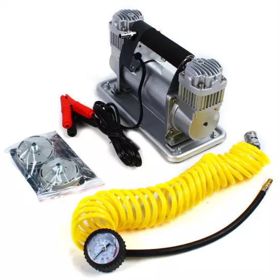 Portable Air Pump Compressor Auto Tire Inflator Double Cylinder 150 PSI 12V