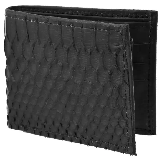 Black Python Wallet Bi-fold Card Slots ID Slot Bill Compartment Handmade Genuine