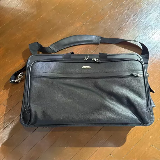 Large Targus Black Leather Laptop Shoulder Bag Multi Pocket. Read Description