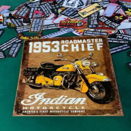 INDIAN MOTORCYCLE ROADMASTER 1953 Tin Metal Sign Wall w FREE PATCH decor vintage