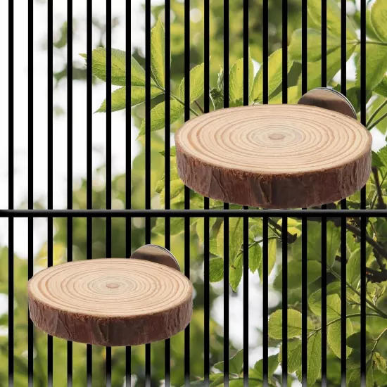 Wood Bird Perch Stand for Cage, Natural Round Wooden Parrot Platform Bird Per...