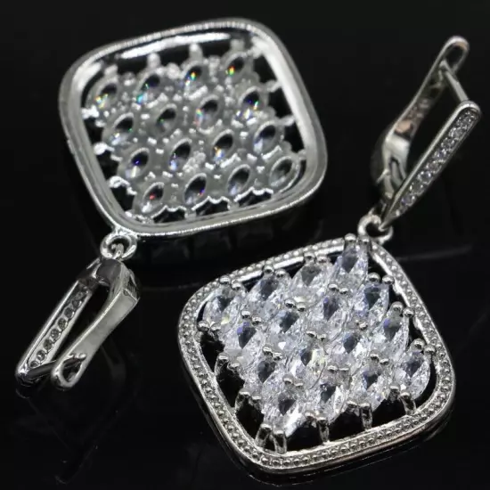 Gorgeous White Sapphire CZ Engagement Women Silver Earrings 