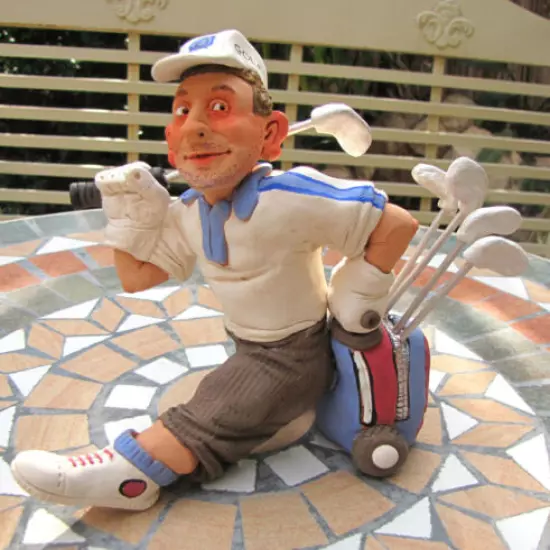 Golf Player Handmade Ceramic Figurine, with club shoe glove Golfer ball cart bag