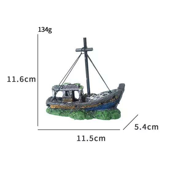 Aquarium Sunken Ship Decoration Resin Fishtank Ornaments Statues Hideout Boat 