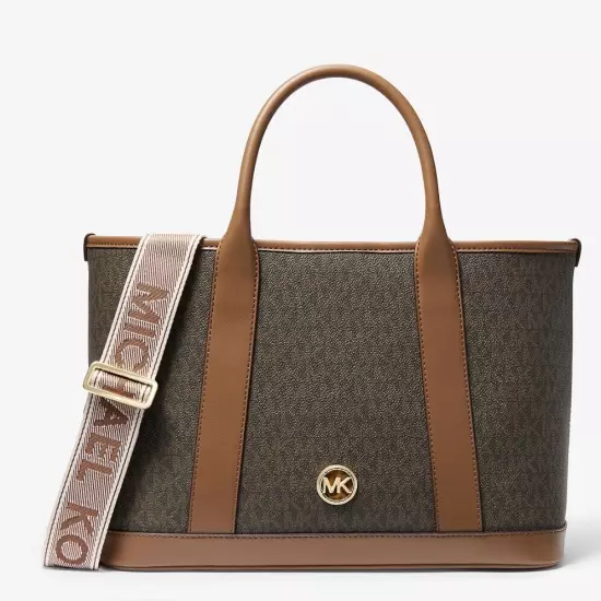 52”x1.5” Michael Kors Gold Luggage Brown Canvas Handbag Shoulder Crossbody Strap