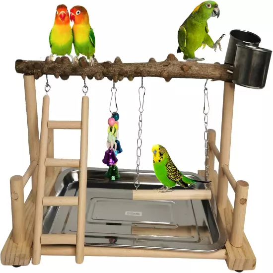 Hamiledyi Parrot Playground Bird Playstand Wood Exercise Play Perch Exercise Gym