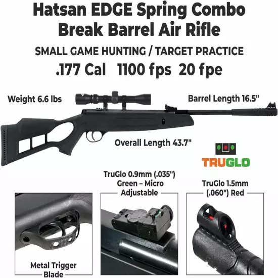 Hatsan Edge Spring Combo Break Barrel .177 Cal Air Rifle w/ Targets and Pellets