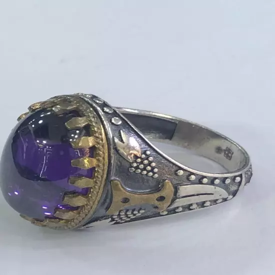 Men Ring 925 Silver Amethyst Gemstone خاتم اماتست صياغة ايراني