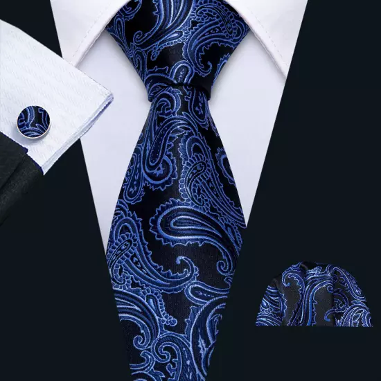 USA Mens Tie Striped Paisley Solid Paisley Necktie Hanky Cufflink Set Wedding