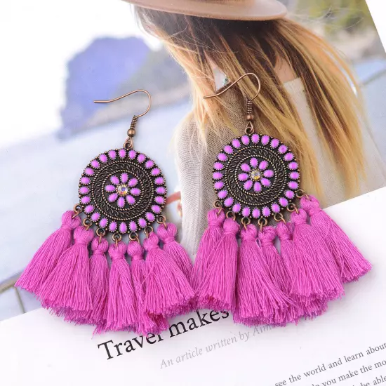 Fashion Women Bohemian Earrings Long Tassel Fringe Drop Dangle Ear Stud Jewelry