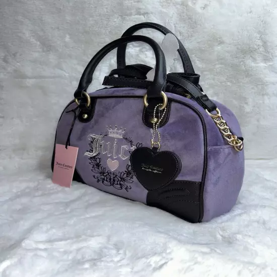 NEW! NWT Juicy Couture Heritage Bowler Velour Crossbody Bag Dusty Violet