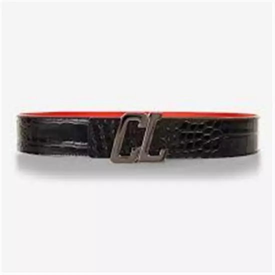 Christian Louboutin HAPPY RUI CL Logo Reversible Croc Leather Belt Black $550