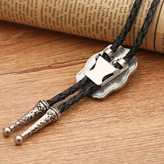 Mens BOLO Tie Vintage Cross Drip Necklace Wedding Alloy PU Rope Western Cowboy