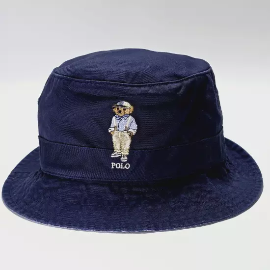 Polo Ralph Lauren Overalls Polo Bear Navy Blue Bucket Hat Size L / XL New