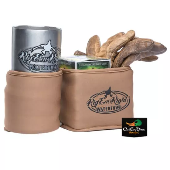 RIG'EM RIGHT WATERFOWL LAYOUT BLIND CONSOLE SHELL DRINK THERMOS HOLDER TAN