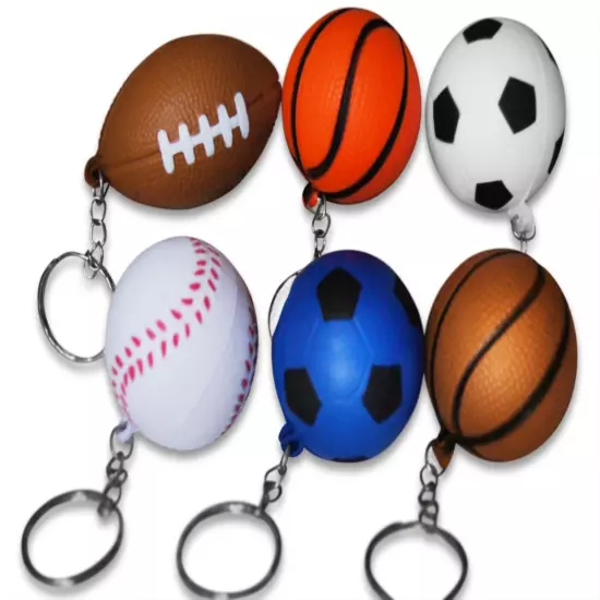 6 Pack Sports Ball Keychains for Kids Party Favors & School Carnival Prizes I...