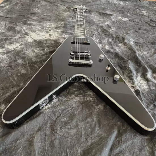 Custom Shop Flying V Electric Guitar Prophecy Black Solid Body Chrome Hardware