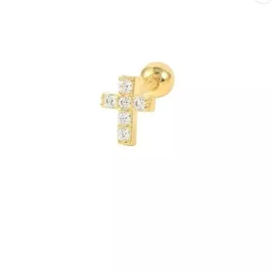 Dainty Cross Stud Earring Faith Gift Tragus Stud 925 sterling Silver Screwback