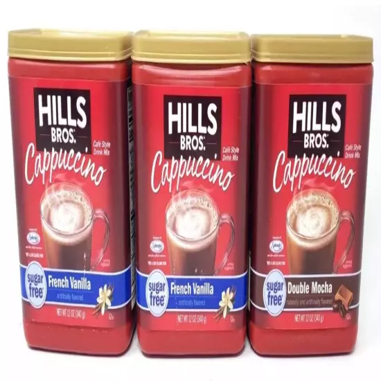 Hills Bros Instant Cappuccino Mix Sugar Free Variety Pack, 12 Ounce (Pack of 3)