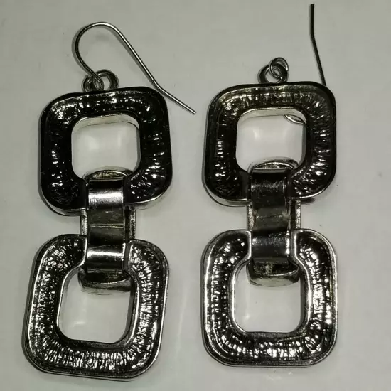 Square Enamel Hoop & Crystal Earrings