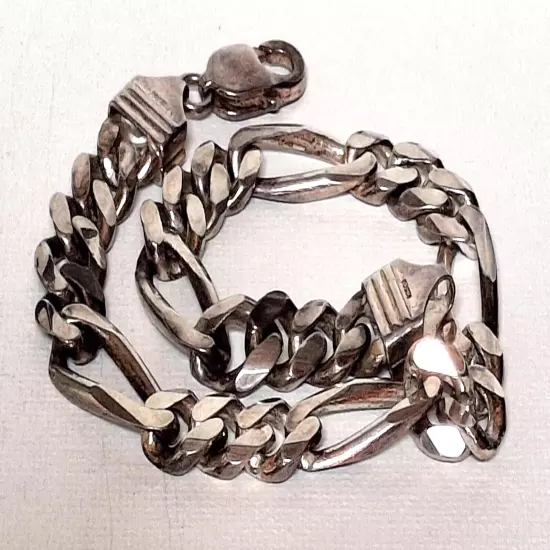 MEN'S 925 STERLING SILVER FIGARO CHAIN BRACELET