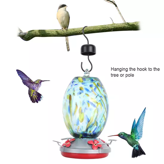 Q2)Hummingbirds Water Feeder Colorful Painting Glass Bird Feeding Tool For