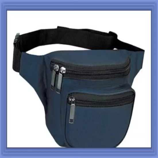 10 Pk Fantasybag Navy Blue 3-Zipper Fanny Pack