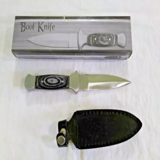 BOOT KNIFE 7.5" OVERALL BLACK AND GRAY PAKKAWOOD HANDLE NEW IN BOX 