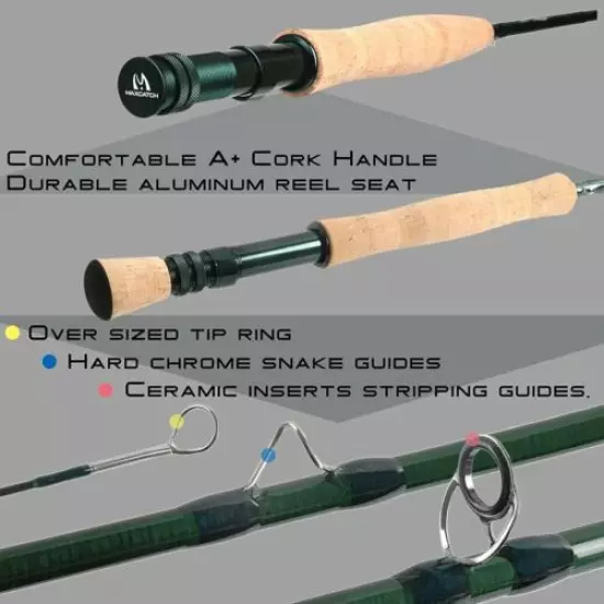 Maxcatch 5/6/7/8wt Extreme Fly Fishing Rod and Reel Combo, Fly Line, Box, Flies 