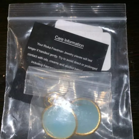 Rivka Friedman Blue Quartzite Earrings 18K Gold Satin Finish $139 Caribbean Blue