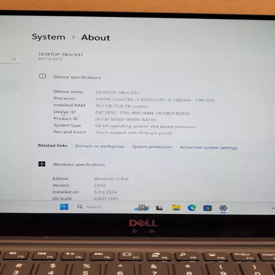 Dell XPS 13 9370 Touch Screen core i7-8550U 16GB RAM 512GB SSD win 11 pro "READ"