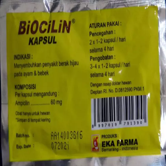 20 capsules Biocilin Chicken/Pigeon/Dove FOR Cholera/CRD