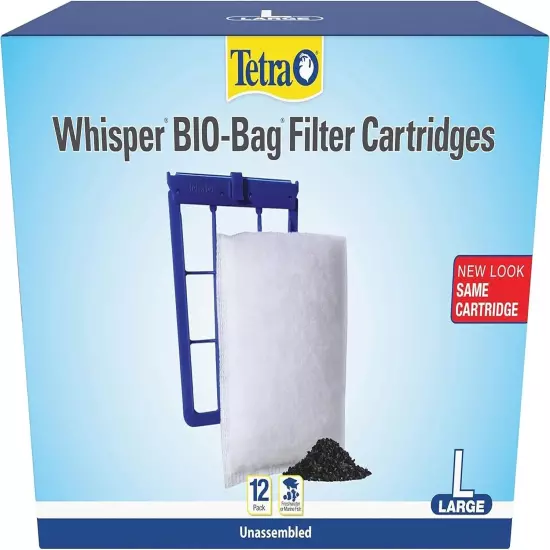 TETRA WHISPER BIO-BAG DISPOSABLE FILTER CARTRIDGES UNASSEMBLED LARGE 12 PACK New