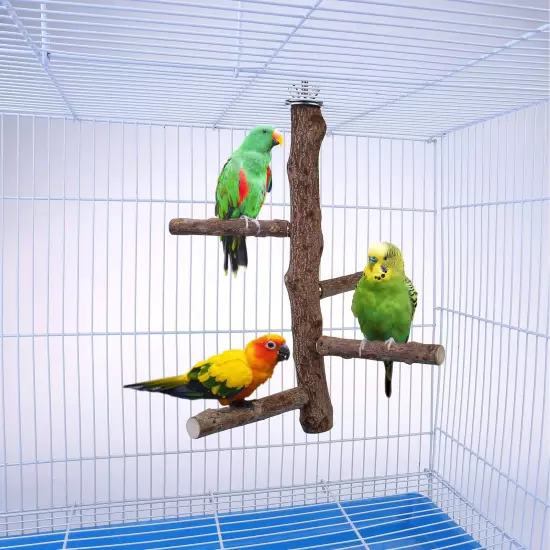 Bird Perch Stand Toy, Natural Wood Parrot Perch Bird Cage Branch Perch Access...