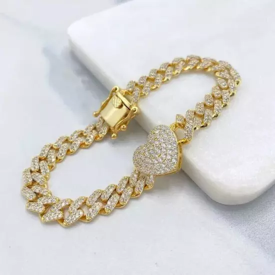 14 Ct Round Lab Created Diamond Cuban Link Men's Bracelet 14K Yellow Gold Plated