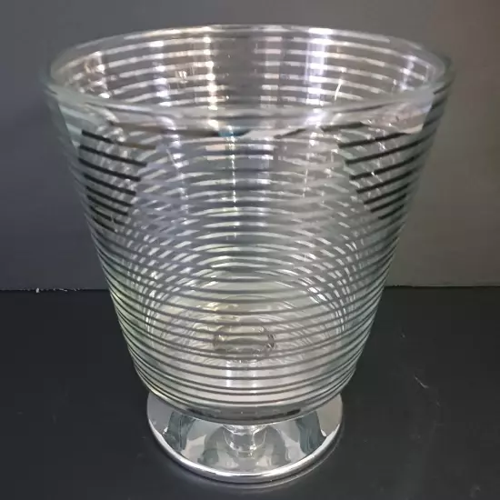 Bath And Body Works Sliver Striped Ribbon Glass Drop In Candle Holder 7.5"x6.5"