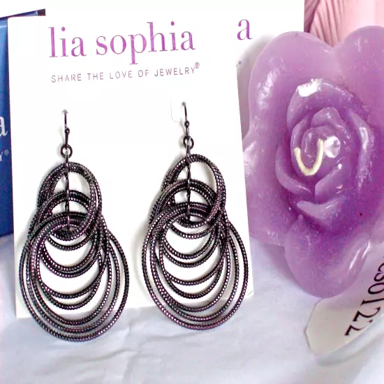 Beautiful Lia Sophia "VOLTAGE" Chandelier Statement Earrings, Black, NWT