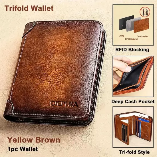 Genuine Leather Rfid Wallets for Men, Multi Function ID Card Holder