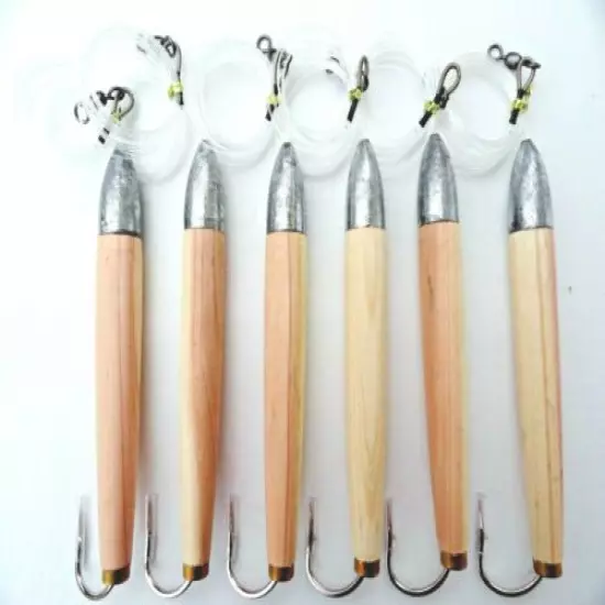 4" Rigged Natural Cedar Plugs 6 Pieces Tuna Mahi Trolling Saltwater Fish Lures 